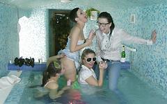 Five hot European women mess around in a hot tub wearing wet jeans - movie 1 - 4