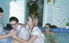 Watch Now - Five woman and one man in hot european hot tub group sex session