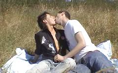 Jocks suck and fuck on a picnic join background