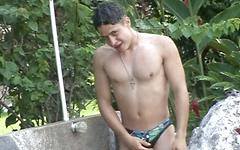 Ver ahora - Uncut latinos suck and fuck by the pool