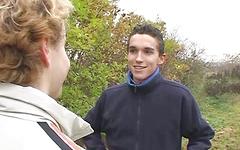 Cute 18 year old European twinks suck cock outdoors, then fuck inside join background