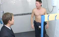 British boys Joshua Cartier and Will Forbes fuck in the office showers. join background