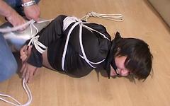Pretty brunette is gagged and hogtied in softcore solo BDSM bondage scene - movie 7 - 5