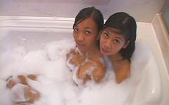 Asian lesbians with hairy pussies bathe together - movie 5 - 6