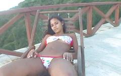 Dark and lovely Latina Pietra place with pussy outdoors in hot solo scene join background