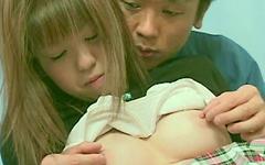 Watch Now - Cute asian babe giggles as her nipples are pinched and her clit rubbed