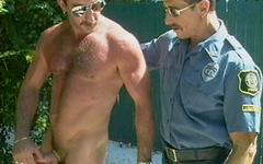 Ver ahora - Masculine hunks and bears swap blowjobs outdoors