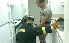 Watch Now - Two cops and a fireman blow each other in the kitchen