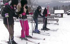 Betty, Emylia, Lily, and are on a lesbian ski vacation that's full of sex join background