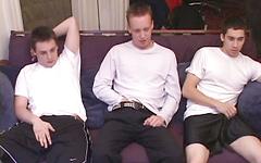 Three horny college jocks have a threesome join background