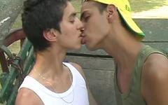 Swarthy Latinos with big uncut cocks have an outdoor threesome - movie 3 - 2