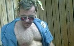 Hairy stud in cop uniform has his ass licked by a dude in leather - movie 2 - 5