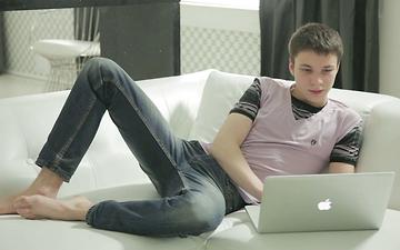Download Russian guys in their twenties have a bareback fuck on a white couch