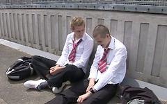 Watch Now - British twinks take off their school uniforms to suck and fuck