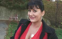 Olga is an older brunette that gives her boyfriend a quickie in the park join background
