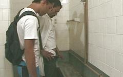 Latino jock rides a monster cock in a public restroom join background