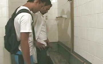 Download Latino jock rides a monster cock in a public restroom