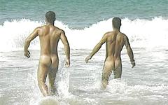 Watch Now - Bronzed rio buddies splash in warm surf and fuck holes in steamy jungle