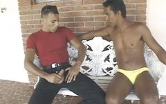 Toned Latino jocks suck cock and fuck outdoors join background