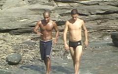 Watch Now - Hung latino stud fucks a black hunk by the ocean