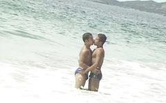 Latino lovers get nasty on the beach join background