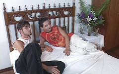 Hung Latino jocks suck cock and fuck ass in a rough sex threesome join background
