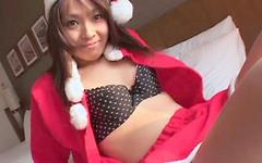 Wearing a Christmas costume this Japanese girl rubs her own pussy - bonus 1 - 2