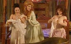 Baby Nilsen and Erika Bella share a wench in costumed lesbian threesome join background