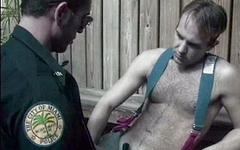 Watch Now - Muscle cop gets a public blowjob from a hairy motorcycle jock