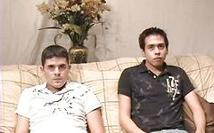 Latino guy experiments with gay sex in 69 threesome. join background