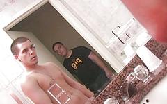 Watch Now - Jock amateurs suck rim and bareback fuck in bathroom