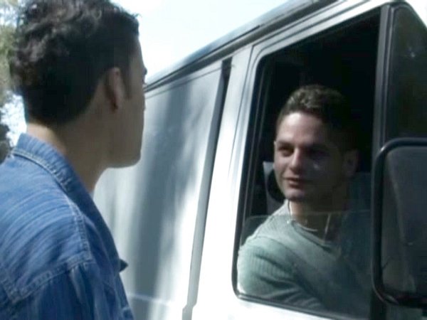 Hairy jock gets an interracial threesome in the back of a van