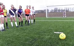 Kijk nu - Lesbian petite 18 year olds strip on the soccer field.