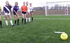 Regarde maintenant - Lesbian petite 18 year olds strip on the soccer field.