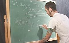 Ash Bentley and Evan Roberts fucks a guy in college detention. join background