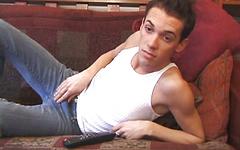 Watch Now - Skinny nineteen year old latino jacks his shaved cock