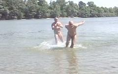 Ver ahora - Stocky mature dudes suck and fuck outdoors by a lake