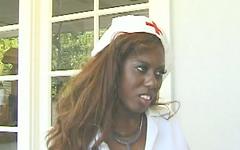 Busty Black Nurse Fucks and Sucks in Sexy White Garters and Fishnets - movie 1 - 2