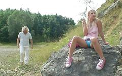Blonde 18-Year Old Inga Sneaks More Than A Cigarette on Parkside Boulder - movie 3 - 2