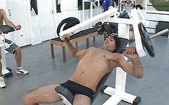 Three hunky jocks fuck at the gym join background