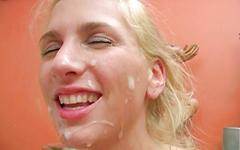 Blonde Co-Ed Crystal Licks Cock With Pierced Tongue, Gets Gooey Jizz Facial - movie 2 - 7