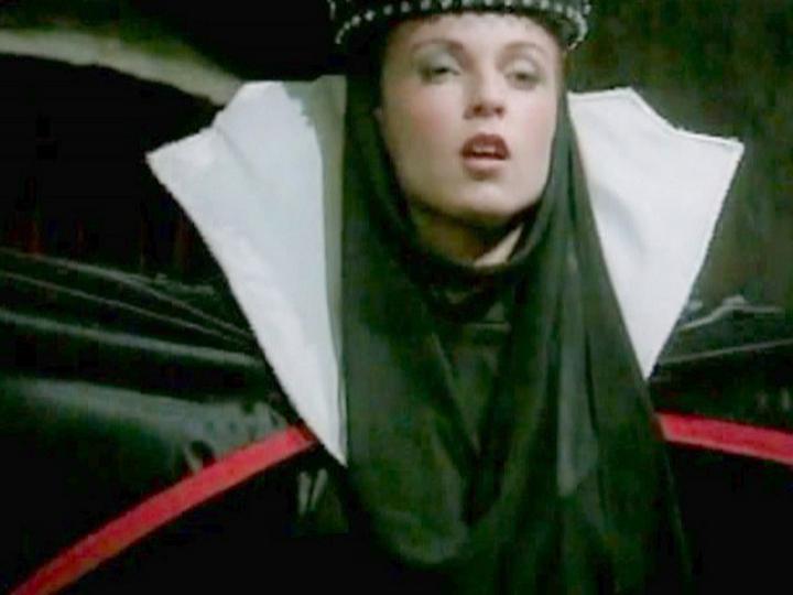 Evil queen with big tits gets fucked up the ass in a gangbang