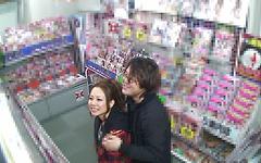 18-year old Asian chick gives head and gets a creampie in a public store - movie 3 - 2