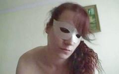 European Amateur Wears White Mask And Swallows Load join background
