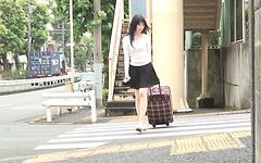 Asian Girl Walking With Suitcase Gives Dude Head join background