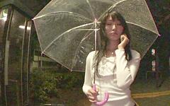 Asian Girl Standing Under Umbrella Picked Up and Fucked on Round Bed join background