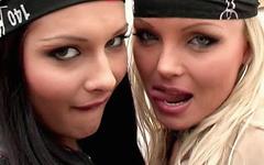 Lesbian action as these two biker chicks eat each other out on a motorcycle join background