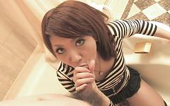 petite Asian chick gives a blowjob in the bathroom - movie 3 - 6