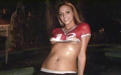 Watch Now - Cute coed bares her breasts and her beaver