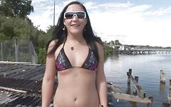Brunette goes skinny dipping after striptease on the beach - movie 4 - 2